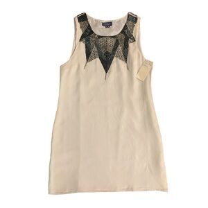 Gryphon NEW 100% Silk Cocktail Dress White Medium Beaded Neckline Flirty Party